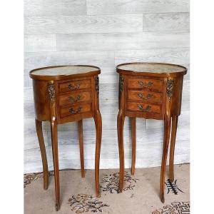 Pair Of Kidney-shaped Nightstands With Marquetry