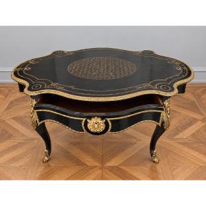 Table de milieu estampillé dielh charles marqueterie boulle