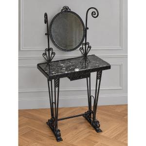 Art Deco Dressing Table Made Of Wrought Iron With A Marble Top (console Table)