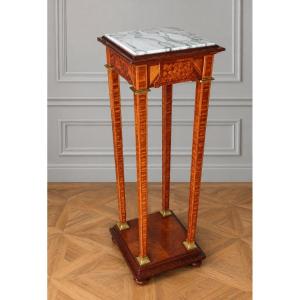 High-backed Chair With Marquetry And Gilded Bronze, Parisian Craftsmanship