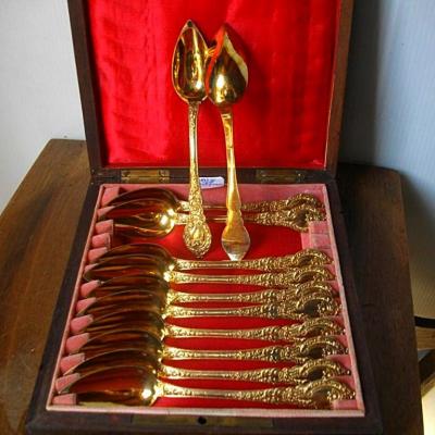 Twelve Coffee Spoons Vermeil Silver And Box Napoleon III