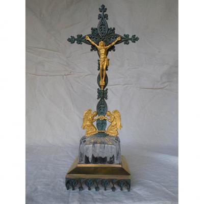 Christ Crusifix Gilt Bronze And Crystal Nineteenth