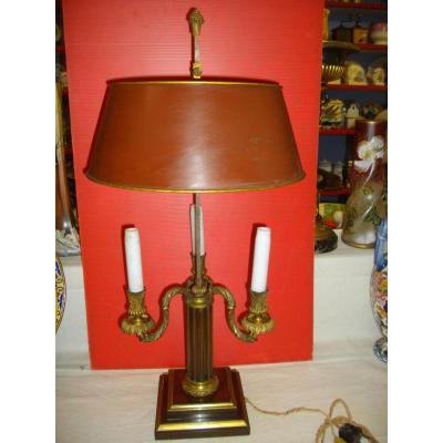 Grande Lampe Bouillotte Acajou Bronze XIX Eme