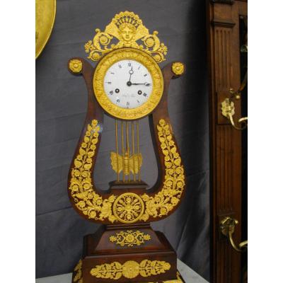 Mahogany Gilt Bronze Lyre Clock 19th