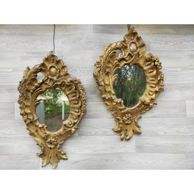 Pair Of Venetian Mirrors XVIIIth Golden Wood