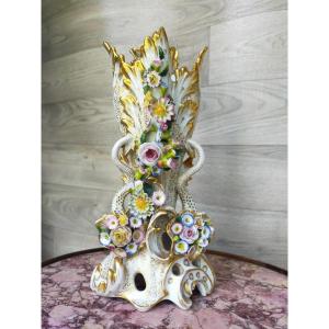 Jacop Petit 1830/1866 Vase En Porcelaine de paris décor polychrome 