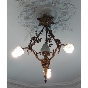 Bronze Chandelier Floral Decor And Rams Heads