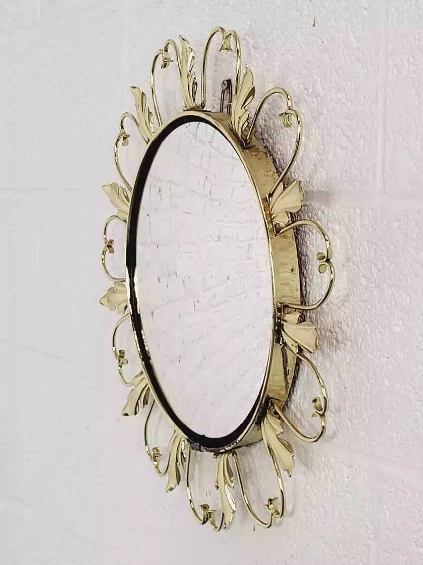 Round Mirror On Brass Frame With Scrolls-photo-4