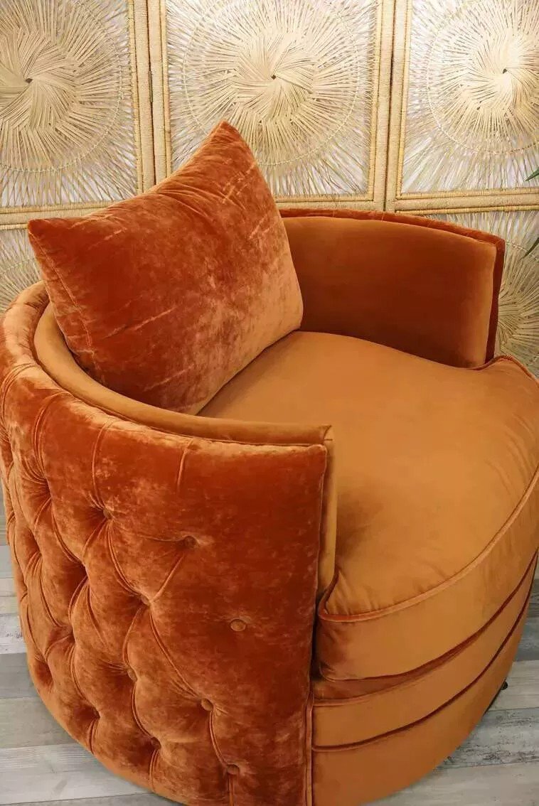 Swivel And Padded Velvet Armchair-photo-4