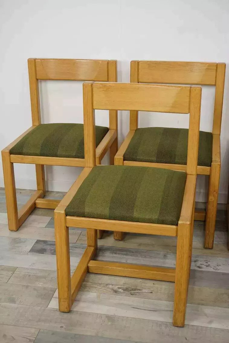 Suite Of 6 Modernist Wood And Fabric Chairs From The 60s-photo-6