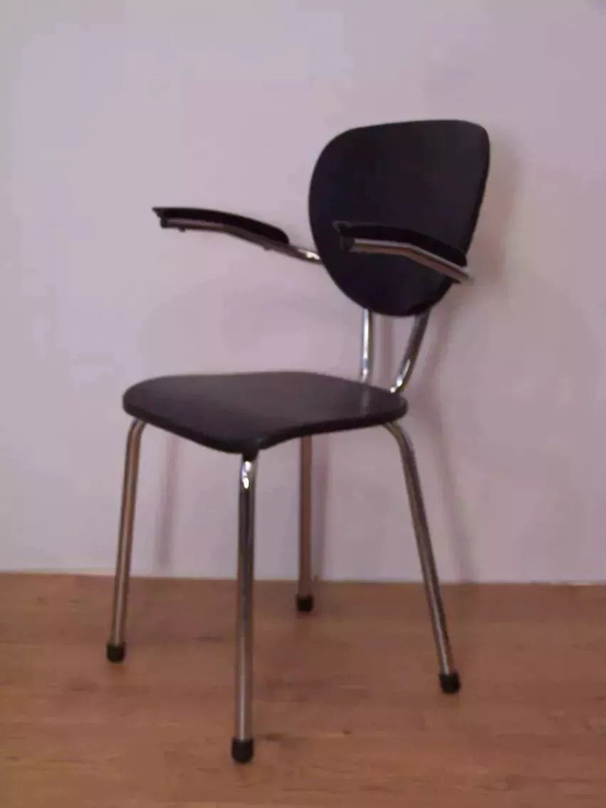 1950s Tubax Chair Chrome And Black Faux Leather-photo-6