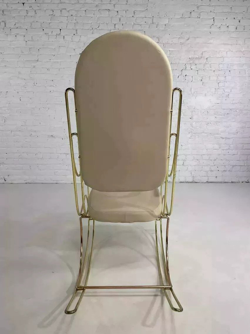 60s Rocking Chair In Brass And Ecru Faux Leather-photo-8