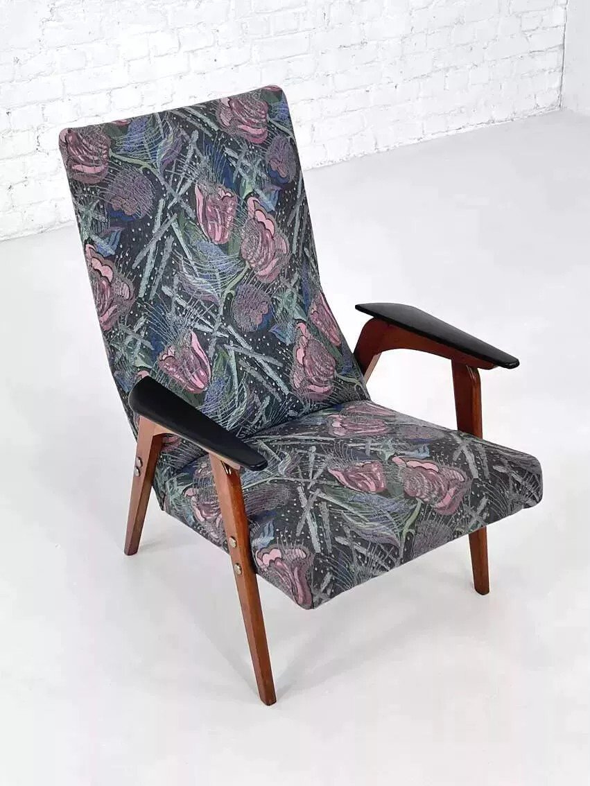 50s - 60s Armchair In Wood And Fabric-photo-1