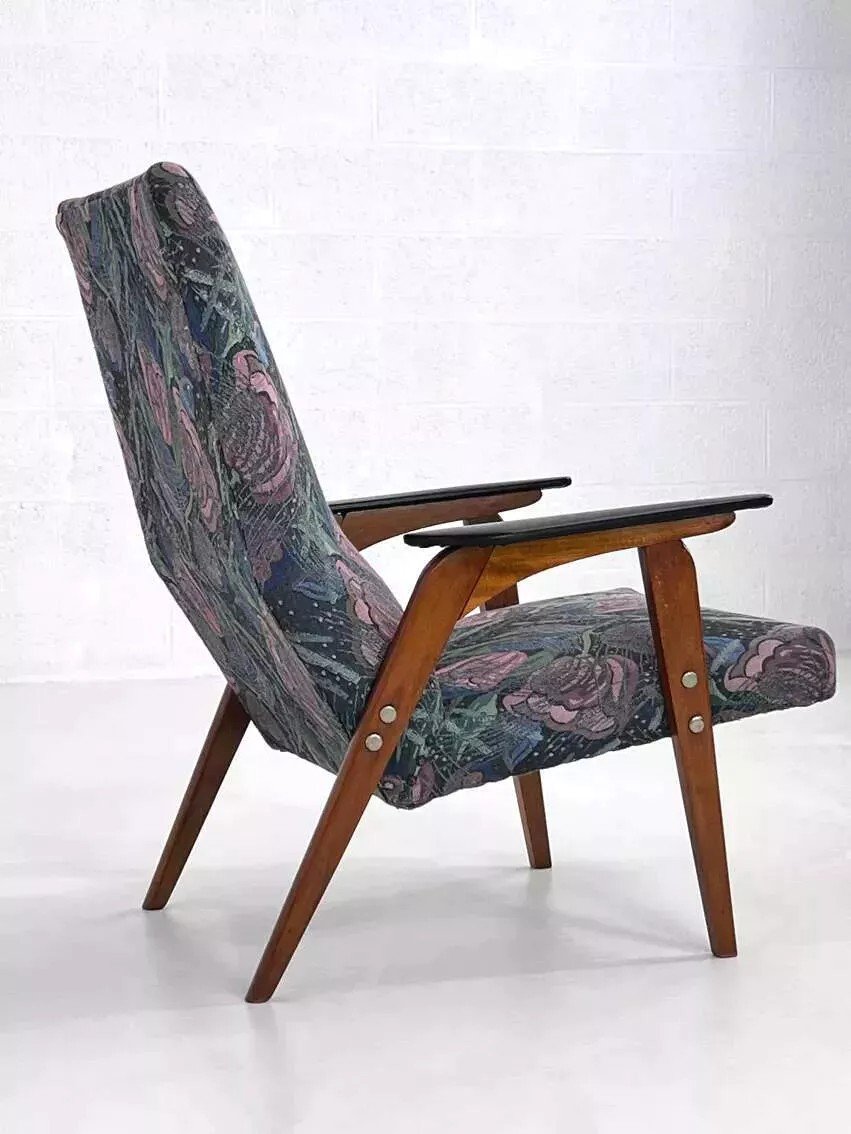 50s - 60s Armchair In Wood And Fabric-photo-6