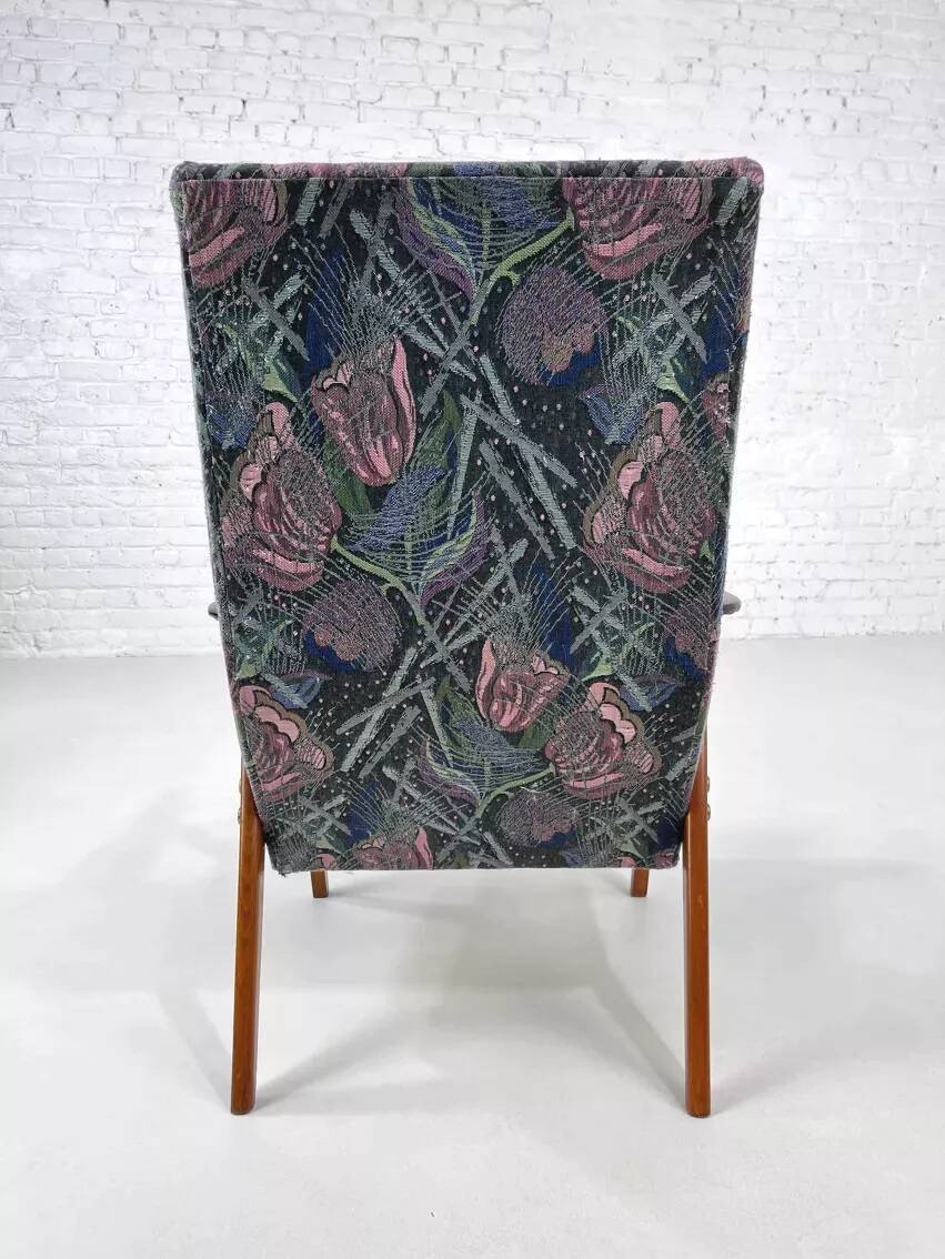 50s - 60s Armchair In Wood And Fabric-photo-8