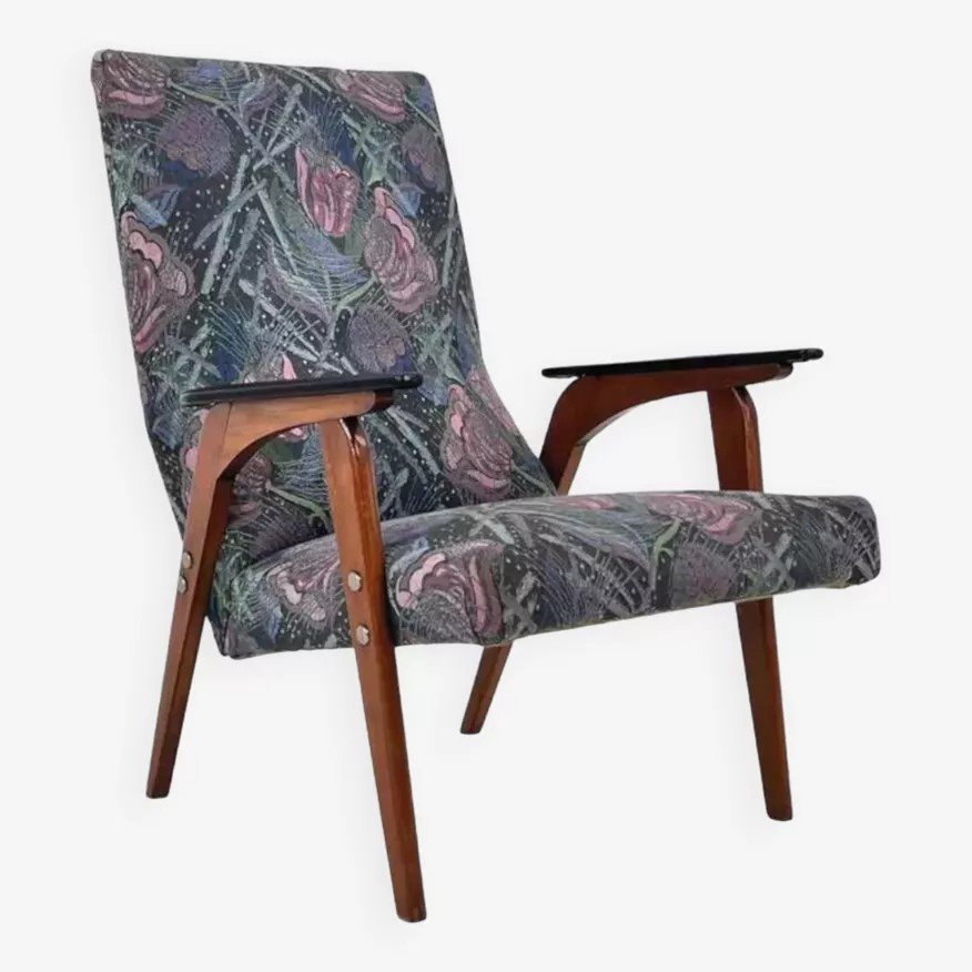 50s - 60s Armchair In Wood And Fabric