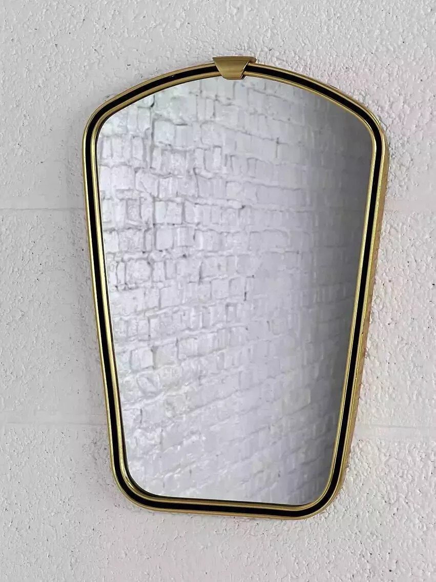 Rearview Mirror And Free Form From The 60s Brass Frame Highlighted In Black-photo-1