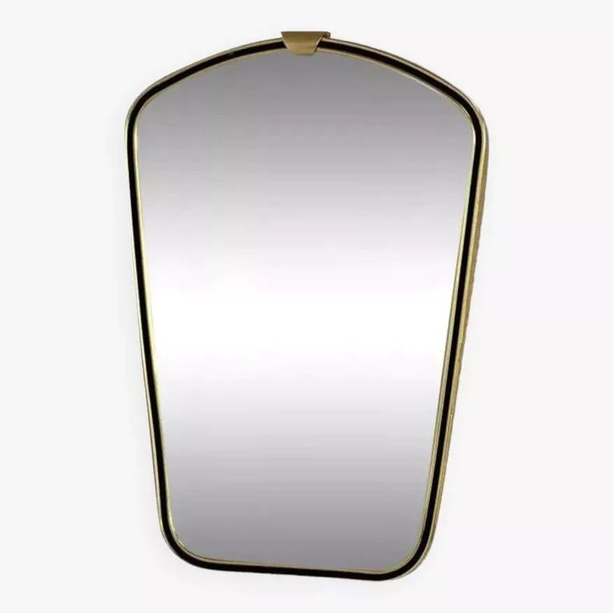 Rearview Mirror And Free Form From The 60s Brass Frame Highlighted In Black-photo-4