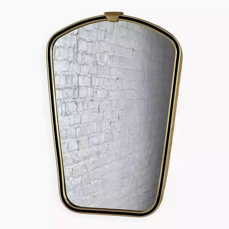 Rearview Mirror And Free Form From The 60s Brass Frame Highlighted In Black-photo-8