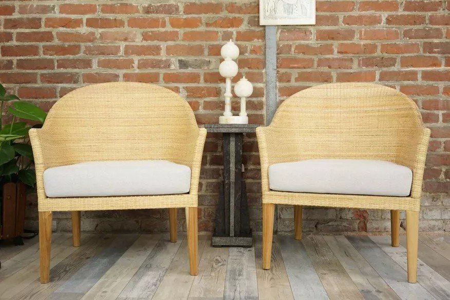 Pair Of Teak And Rattan Armchairs-photo-2