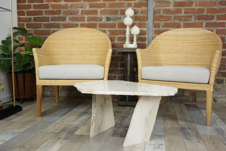 Pair Of Teak And Rattan Armchairs-photo-4