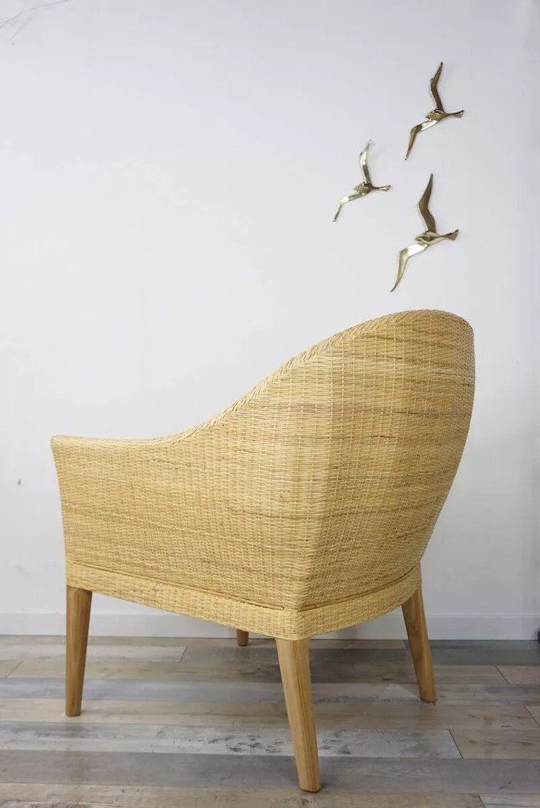 Pair Of Teak And Rattan Armchairs-photo-2