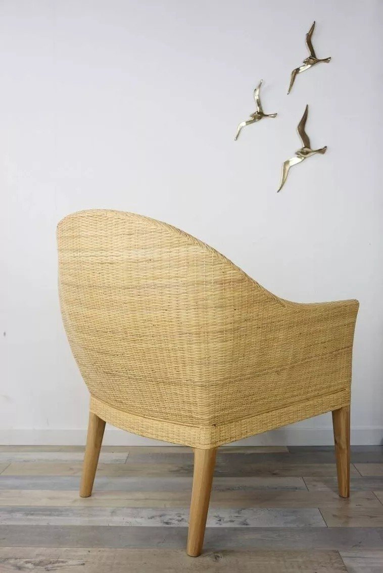 Pair Of Teak And Rattan Armchairs-photo-3