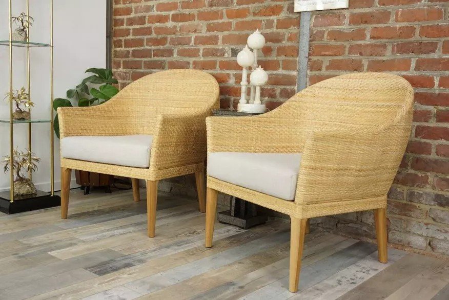 Pair Of Teak And Rattan Armchairs-photo-6
