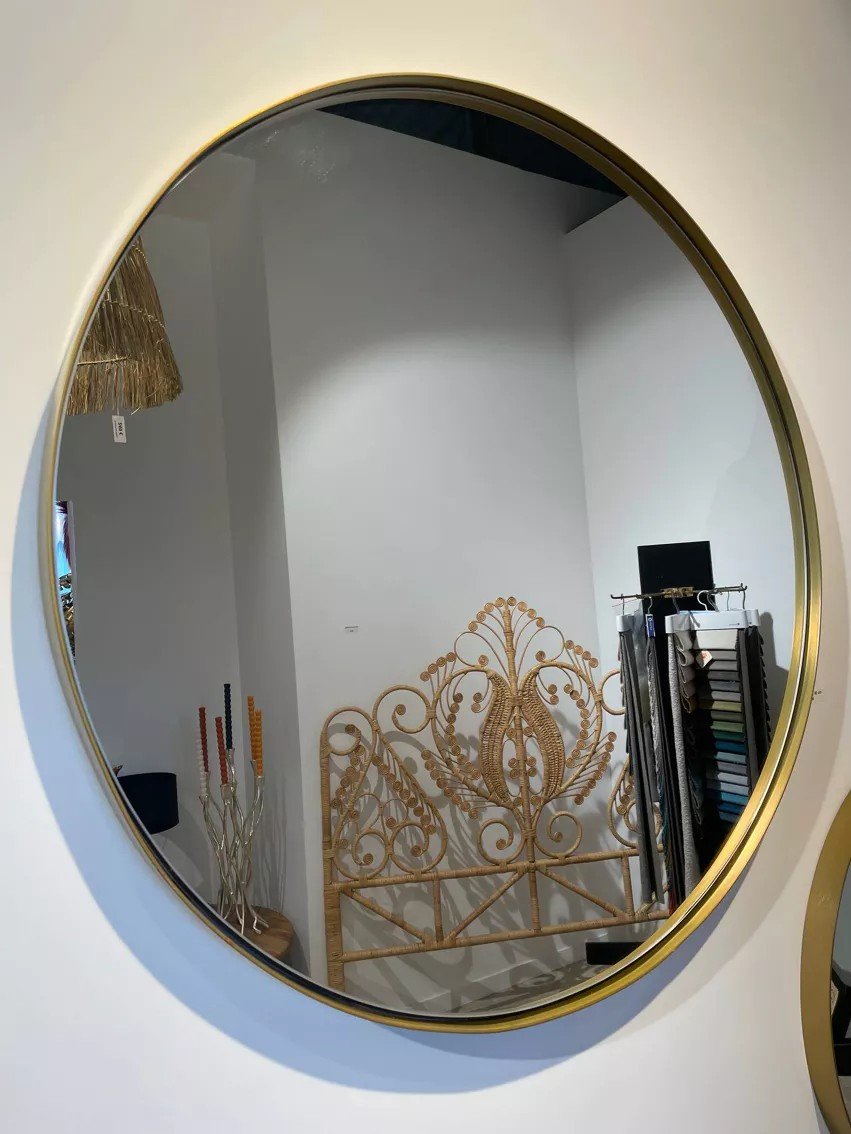 Xl Round Mirror 90cm Diameter With Brass Contour-photo-2