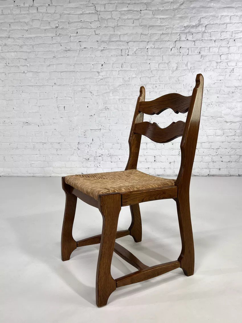 Set Of 6 50s Chairs In Wood And Straw-photo-4