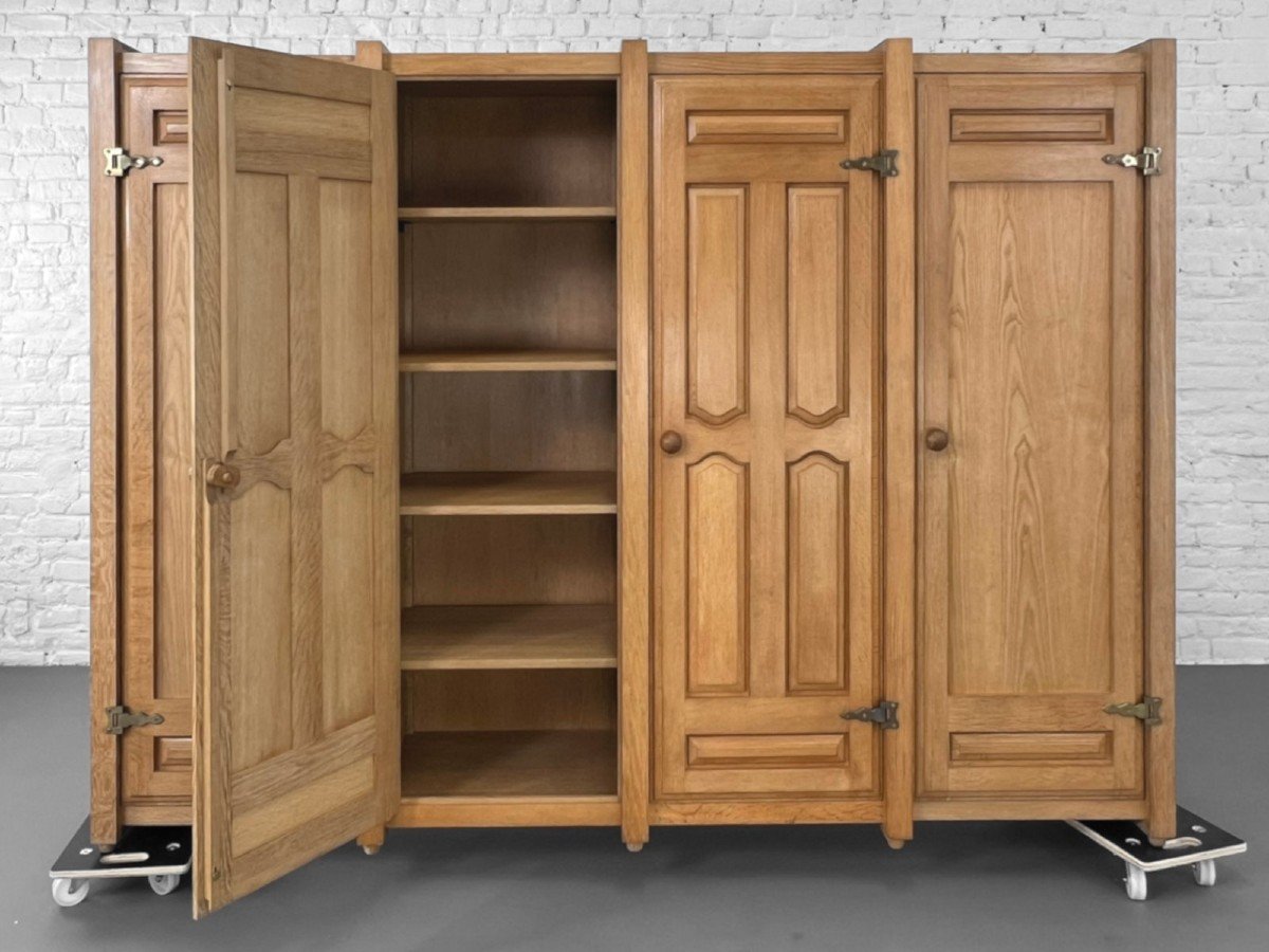 Oak And Brass Armoire By Guillerme Et Chambron, 1960s-photo-3