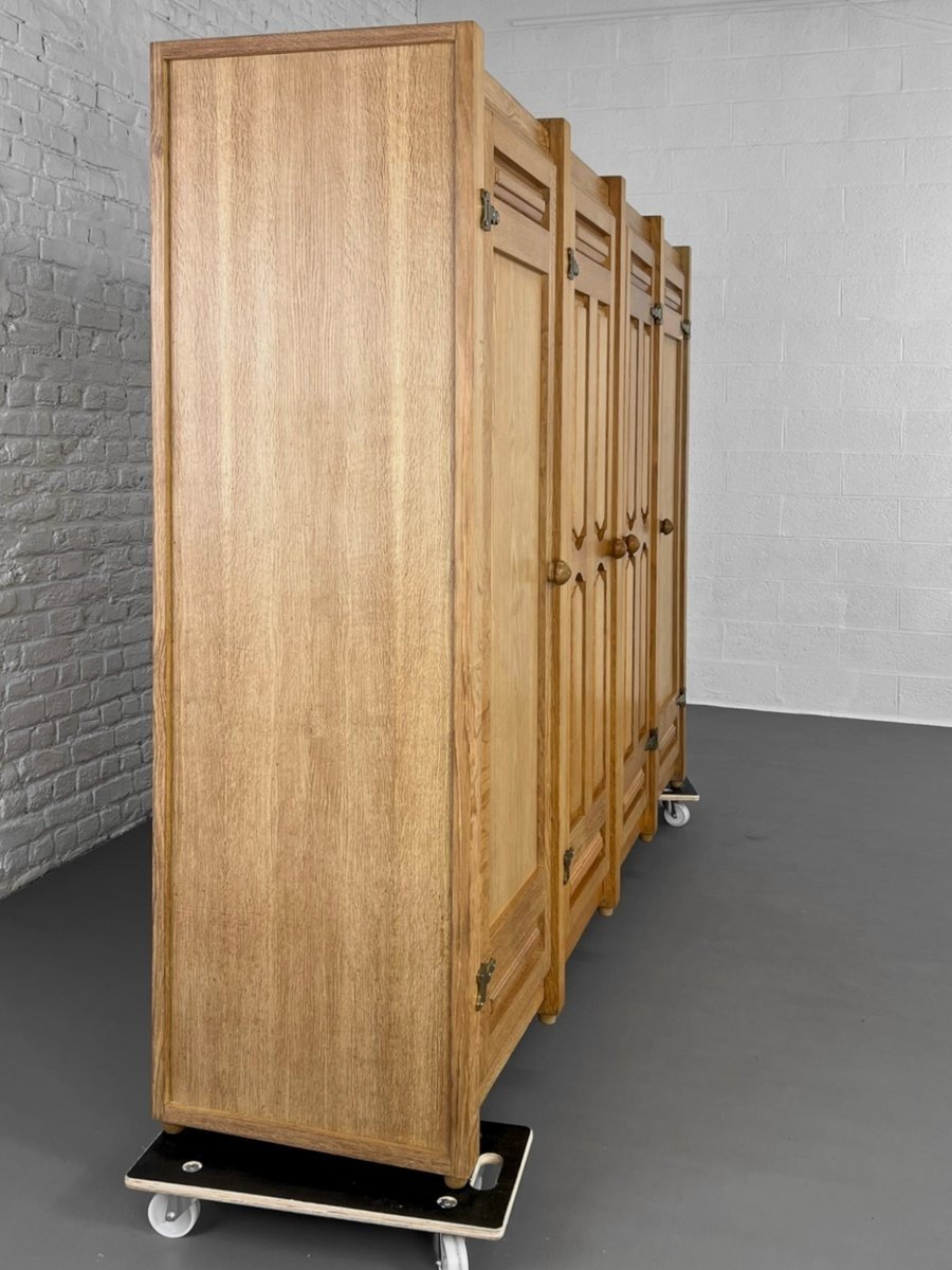 Oak And Brass Armoire By Guillerme Et Chambron, 1960s-photo-5