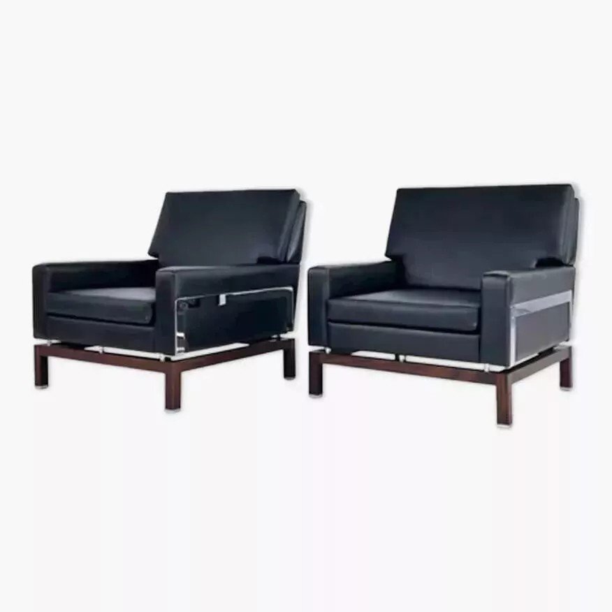 Pair Of 50s - 60s Armchairs In Faux Leather, Wood And Chrome-photo-7