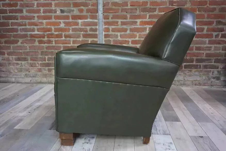Art Deco Club Armchair In Leatherette And Wood-photo-2