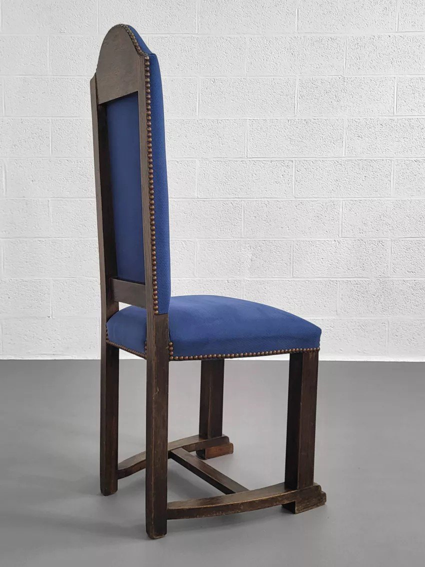 Set Of 8 Wooden And Fabric Chairs-photo-6