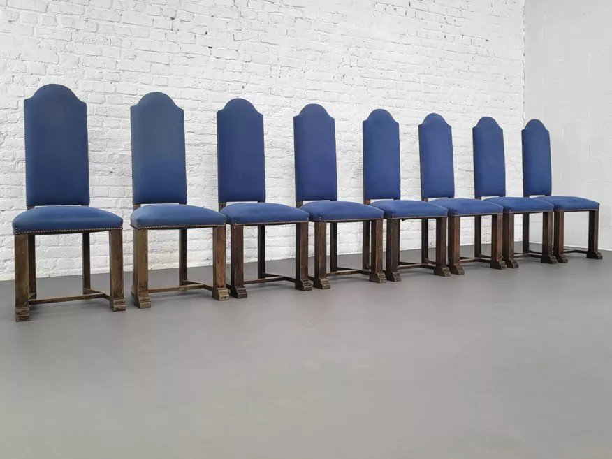 Set Of 8 Wooden And Fabric Chairs-photo-7