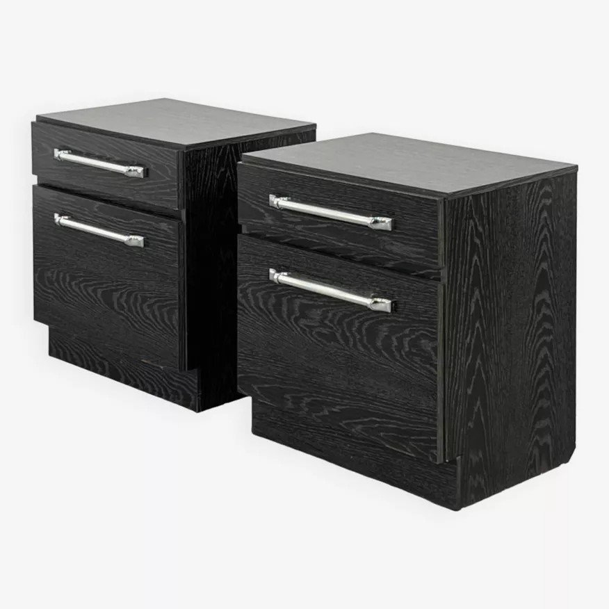 Pair Of Vintage Black And Chrome Bedside Tables-photo-2
