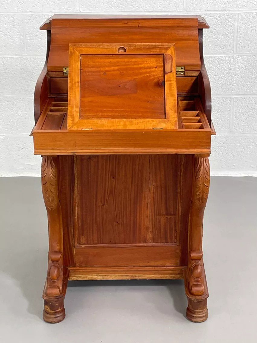 Bureau Davenport Du 20ème Siècle Avec Dessus De Piano En Noyer-photo-1