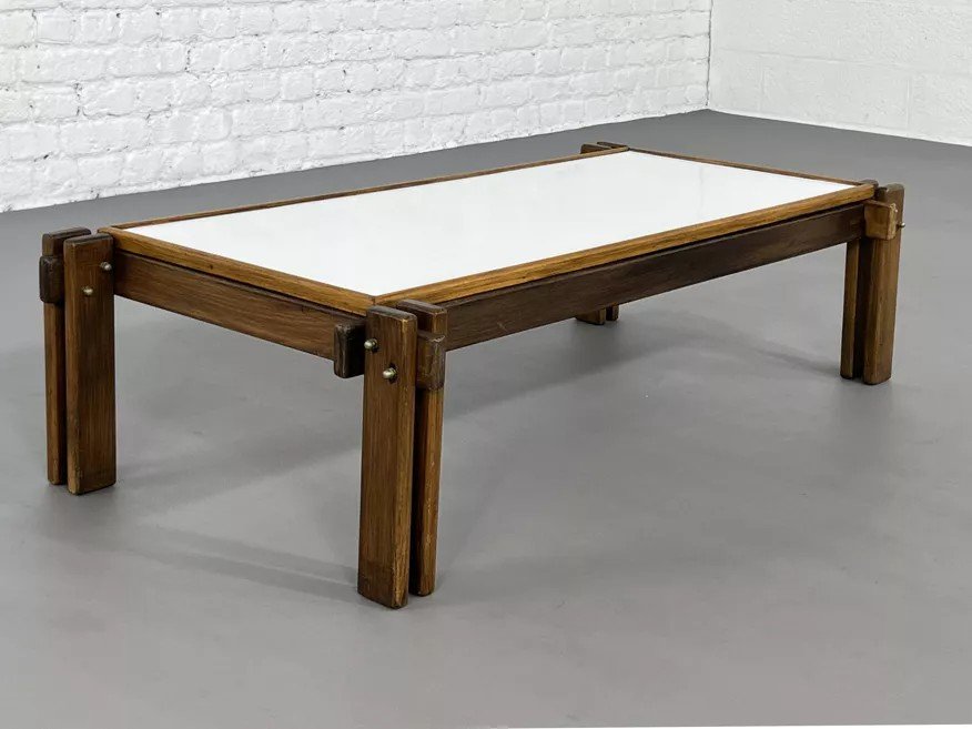 50s-60s Rectangular Coffee Table In Wood And White Formica-photo-2