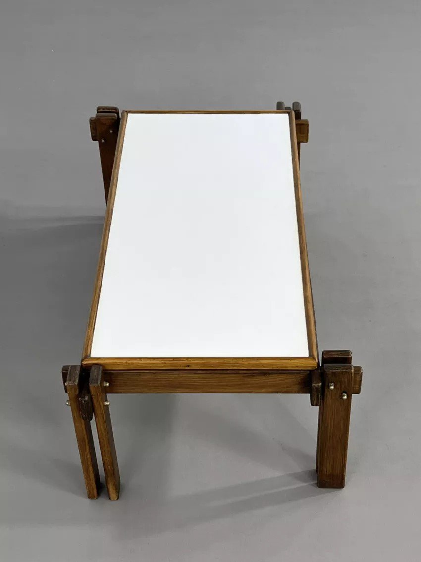 50s-60s Rectangular Coffee Table In Wood And White Formica-photo-4