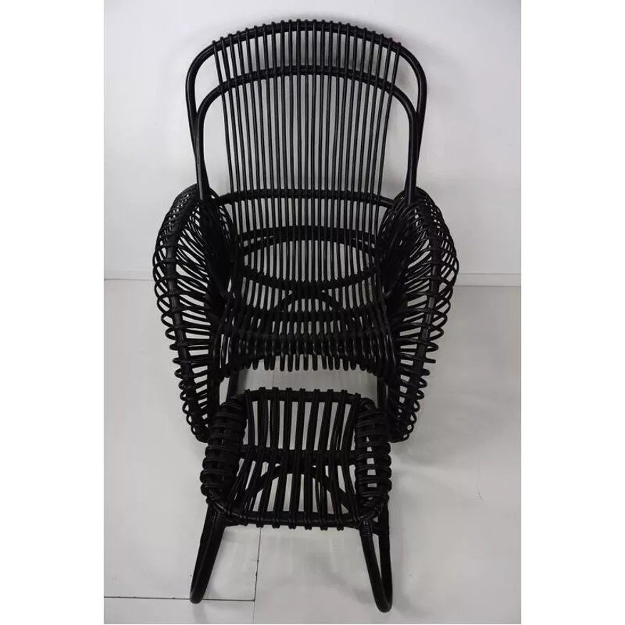Rattan Armchair And Matching Footstool-photo-5