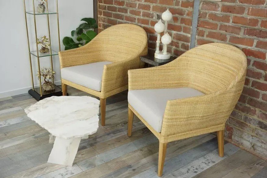 Paire De Fauteuils En Teck Et Rotin-photo-3