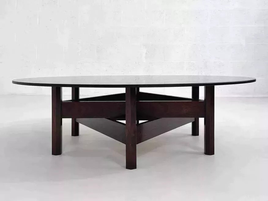 Table Basse En Bois Et Plateau Rond En Verre Fumé-photo-2