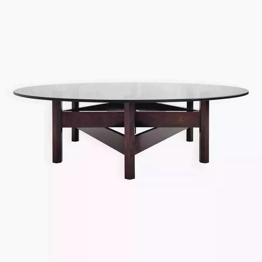 Table Basse En Bois Et Plateau Rond En Verre Fumé-photo-4