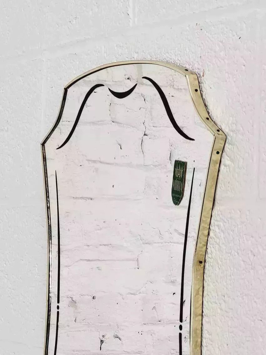 Miroir Rétroviseur Et Sérigraphié De Forme Libre Années 60 Sur Cadre Doré-photo-2