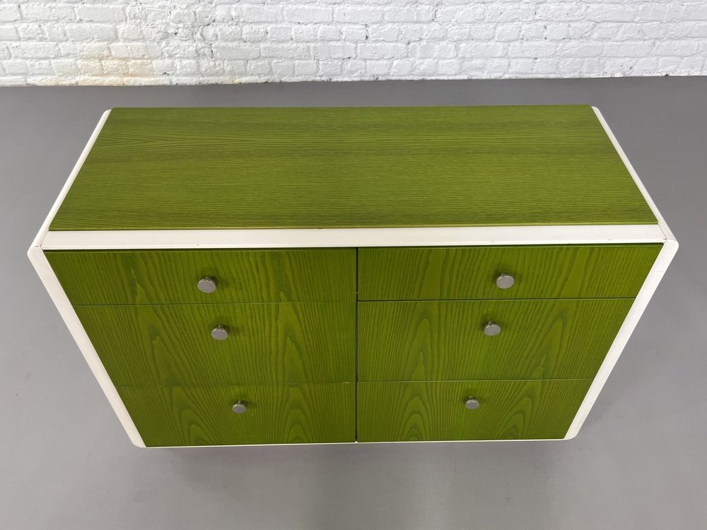 Vintage 6-drawer Chest Of Drawers In Beige Wood And Green Varnish, Norway, 1960s-photo-1