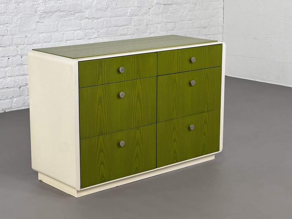 Vintage 6-drawer Chest Of Drawers In Beige Wood And Green Varnish, Norway, 1960s