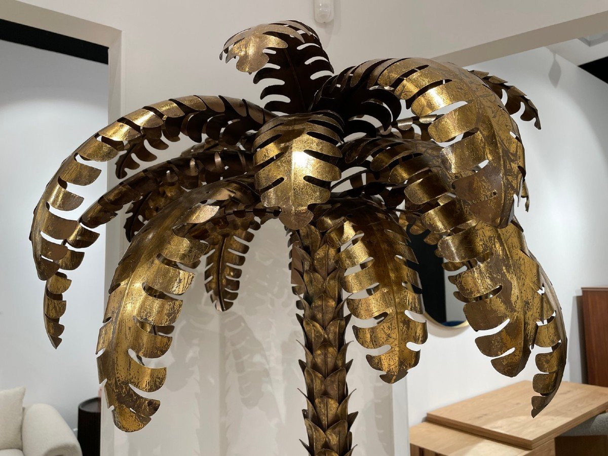 Palm Tree Floor Lamp In Gold Metal And Black Lacquered Mirror-photo-5