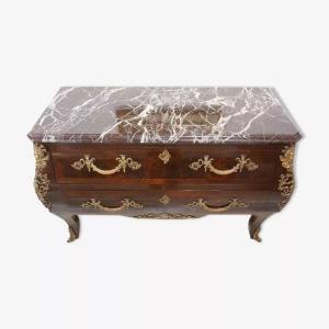 Antique Mahogany Commode, Amboyna Burl, Red Marble And Bronze