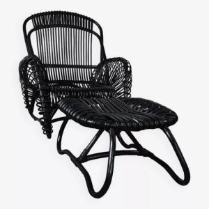 Rattan Armchair And Matching Footstool